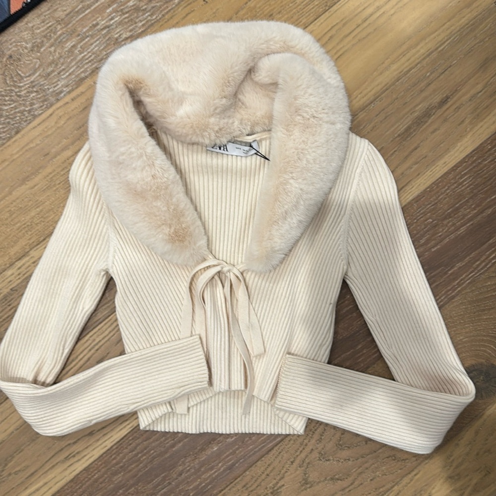 Zara Knit faux fur top